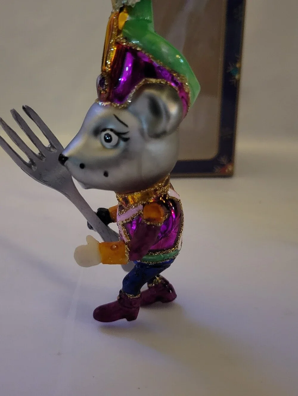 Hand-Painted Purple & Gold Nutcracker Mouse Ornament - Decorative Pet Figurine